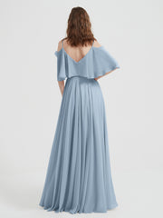 Spaghetti Strap Dresses with Flutter Sleeves Dusty Blue