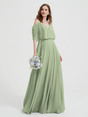 Spaghetti Strap Dresses with Flutter Sleeves Dusty Sage
