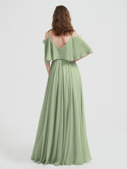 Spaghetti Strap Dresses with Flutter Sleeves Dusty Sage