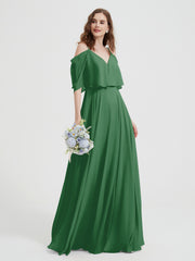 Spaghetti Strap Dresses with Flutter Sleeves Emerald