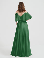 Spaghetti Strap Dresses with Flutter Sleeves Emerald