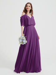 Spaghetti Strap Dresses with Flutter Sleeves Grape