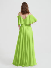 Spaghetti Strap Dresses with Flutter Sleeves Lime Green
