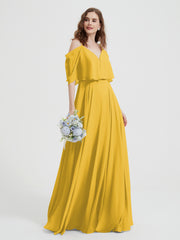 Spaghetti Strap Dresses with Flutter Sleeves Marigold