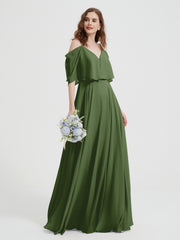 Spaghetti Strap Dresses with Flutter Sleeves Moss