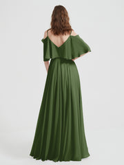 Spaghetti Strap Dresses with Flutter Sleeves Moss