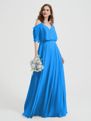 Spaghetti Strap Dresses with Flutter Sleeves Ocean Blue