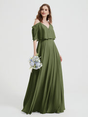 Spaghetti Strap Dresses with Flutter Sleeves Olive Green