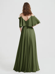 Spaghetti Strap Dresses with Flutter Sleeves Olive Green