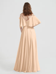 Spaghetti Strap Dresses with Flutter Sleeves Peach