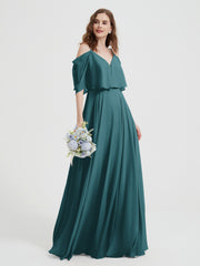 Spaghetti Strap Dresses with Flutter Sleeves Peacock