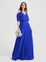 Spaghetti Strap Dresses with Flutter Sleeves Royal Blue