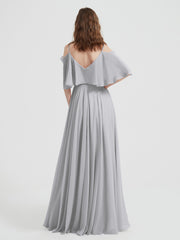 Spaghetti Strap Dresses with Flutter Sleeves Silver