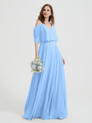 Spaghetti Strap Dresses with Flutter Sleeves Sky Blue