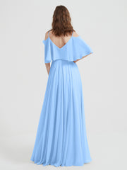 Spaghetti Strap Dresses with Flutter Sleeves Sky Blue