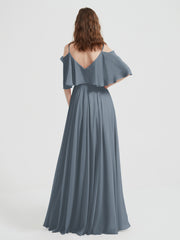 Spaghetti Strap Dresses with Flutter Sleeves Slate Blue