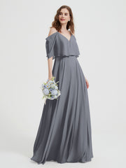 Spaghetti Strap Dresses with Flutter Sleeves Steel Grey