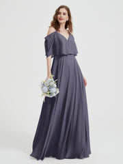 Spaghetti Strap Dresses with Flutter Sleeves Stormy
