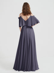 Spaghetti Strap Dresses with Flutter Sleeves Stormy