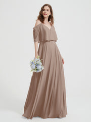 Spaghetti Strap Dresses with Flutter Sleeves Taupe