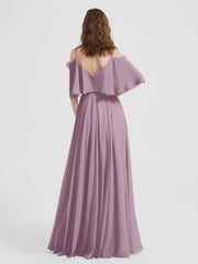 Spaghetti Strap Dresses with Flutter Sleeves Vintage Mauve