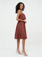 Shoulder Straps Circle Skirt Short Chiffon Dresses Terracotta