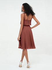 Shoulder Straps Circle Skirt Short Chiffon Dresses Terracotta
