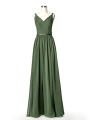 V-neck Chiffon Dresses with Double Straps Olive Green
