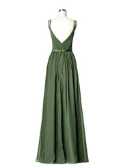 V-neck Chiffon Dresses with Double Straps Olive Green