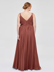 V-neck Chiffon Dresses with Double Straps Terracotta