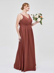 V-neck Chiffon Dresses with Double Straps Terracotta