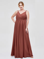 V-neck Chiffon Dresses with Double Straps Terracotta