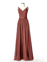 V-neck Chiffon Dresses with Double Straps Terracotta