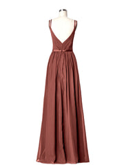 V-neck Chiffon Dresses with Double Straps Terracotta