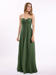 Empire Strapless Chiffon Gown with Sweetheart Neck Olive Green
