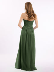 Empire Strapless Chiffon Gown with Sweetheart Neck Olive Green
