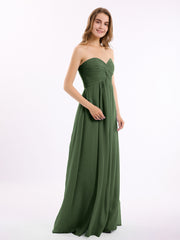 Empire Strapless Chiffon Gown with Sweetheart Neck Olive Green