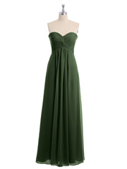 Empire Strapless Chiffon Gown with Sweetheart Neck Olive Green