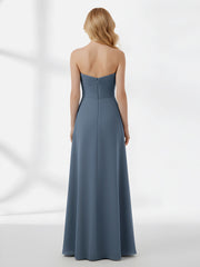 Empire Strapless Chiffon Gown with Sweetheart Neck Slate Blue
