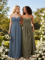 Empire Strapless Chiffon Gown with Sweetheart Neck Slate Blue
