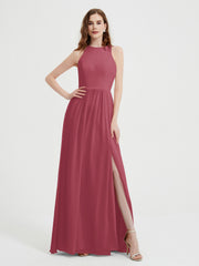 Simple Chiffon Bridesmaid Dress with Slit Cinnamon Rose