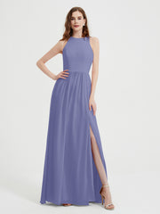 Simple Chiffon Bridesmaid Dress with Slit Periwinkle