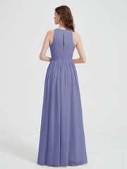 Simple Chiffon Bridesmaid Dress with Slit Periwinkle