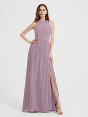 Simple Chiffon Bridesmaid Dress with Slit Vintage Mauve