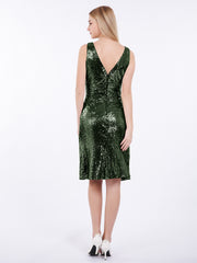 Short Sequins Dresses with V Neckline Olive Green
