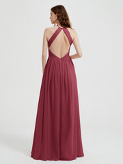 Halter Long Chiffon Dress with Open Back Cinnamon Rose