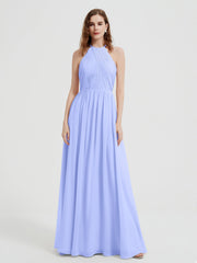 Halter Long Chiffon Dress with Open Back Lavender