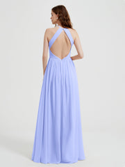 Halter Long Chiffon Dress with Open Back Lavender