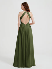 Halter Long Chiffon Dress with Open Back Terracotta