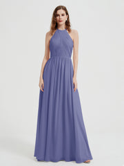 Halter Long Chiffon Dress with Open Back Periwinkle